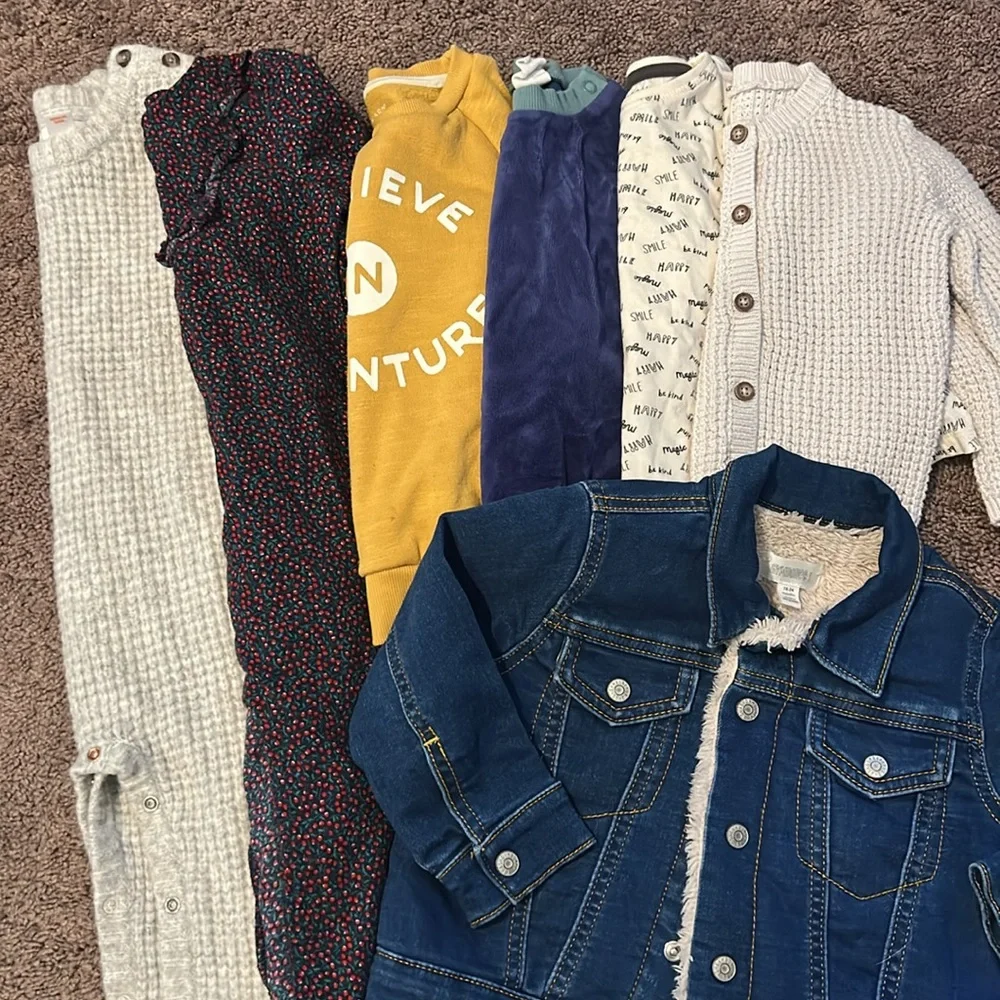 Babygirl toddler 18m and 18/24m fall & winter romper sweater jean jacket bundle!